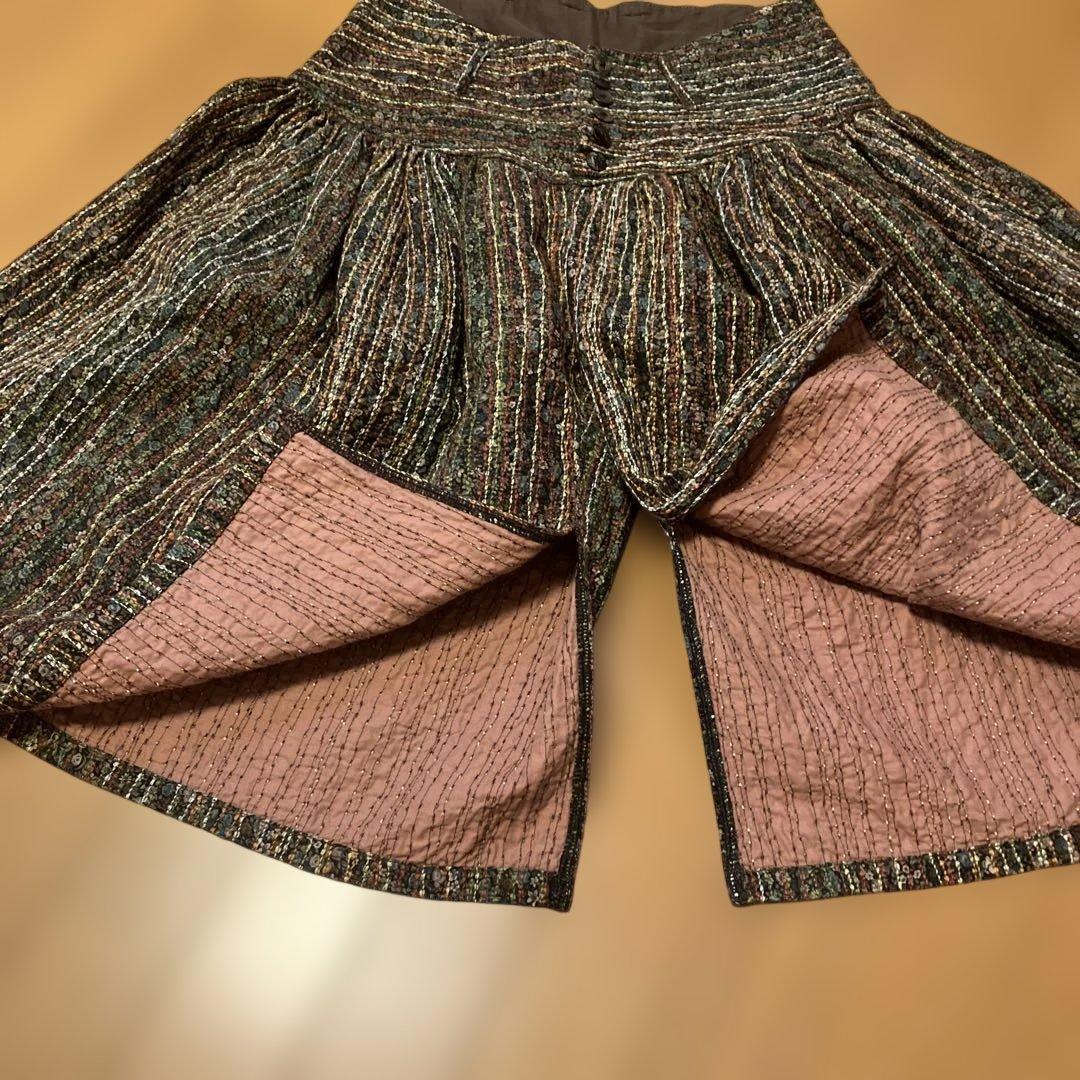 KAPITALレディースショートパンツ茶系刺し子風綿100%日本製デザイン変形