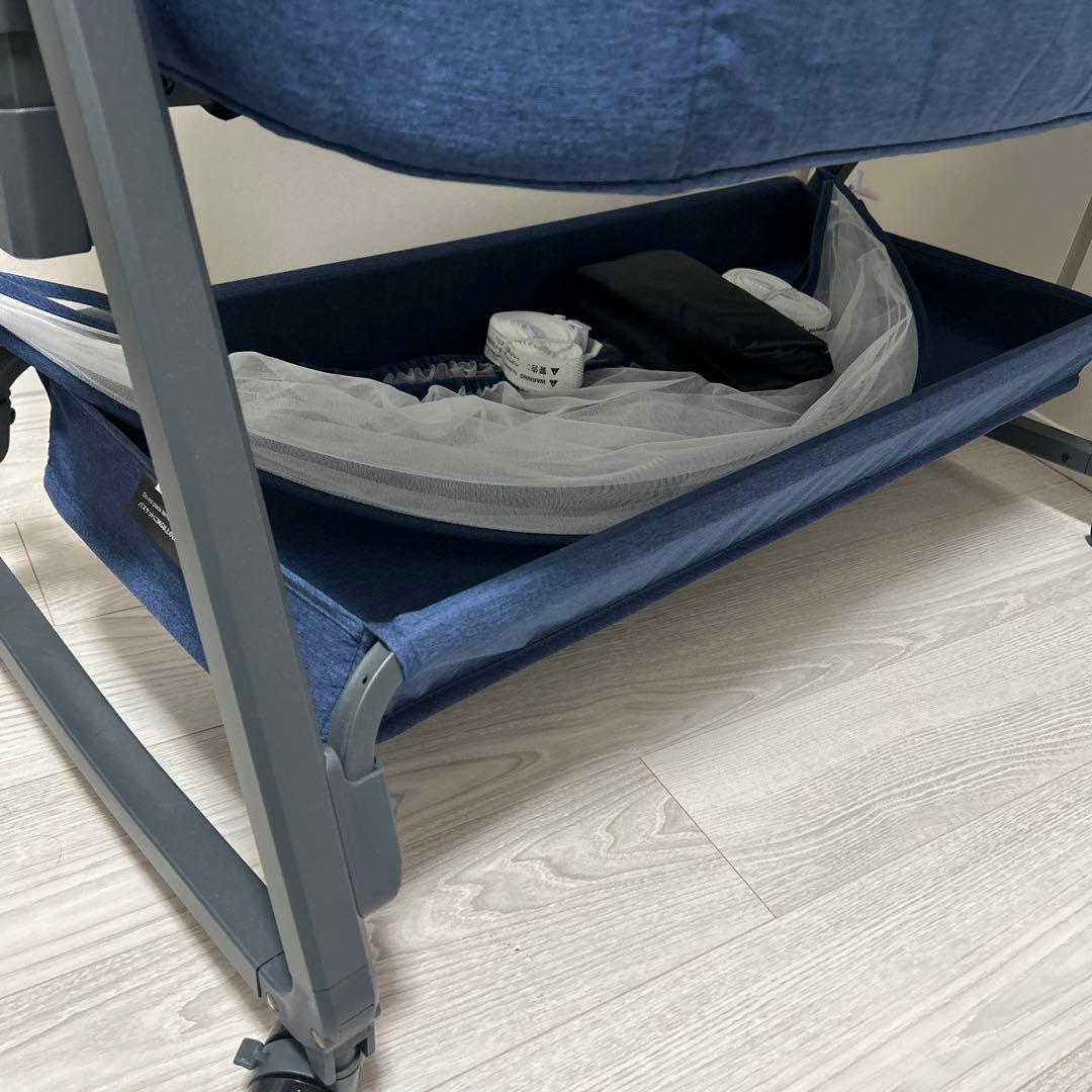 【美品】HZDMJ ベビーベッド 折りたたみ　ネイビー コンパクト出産準備