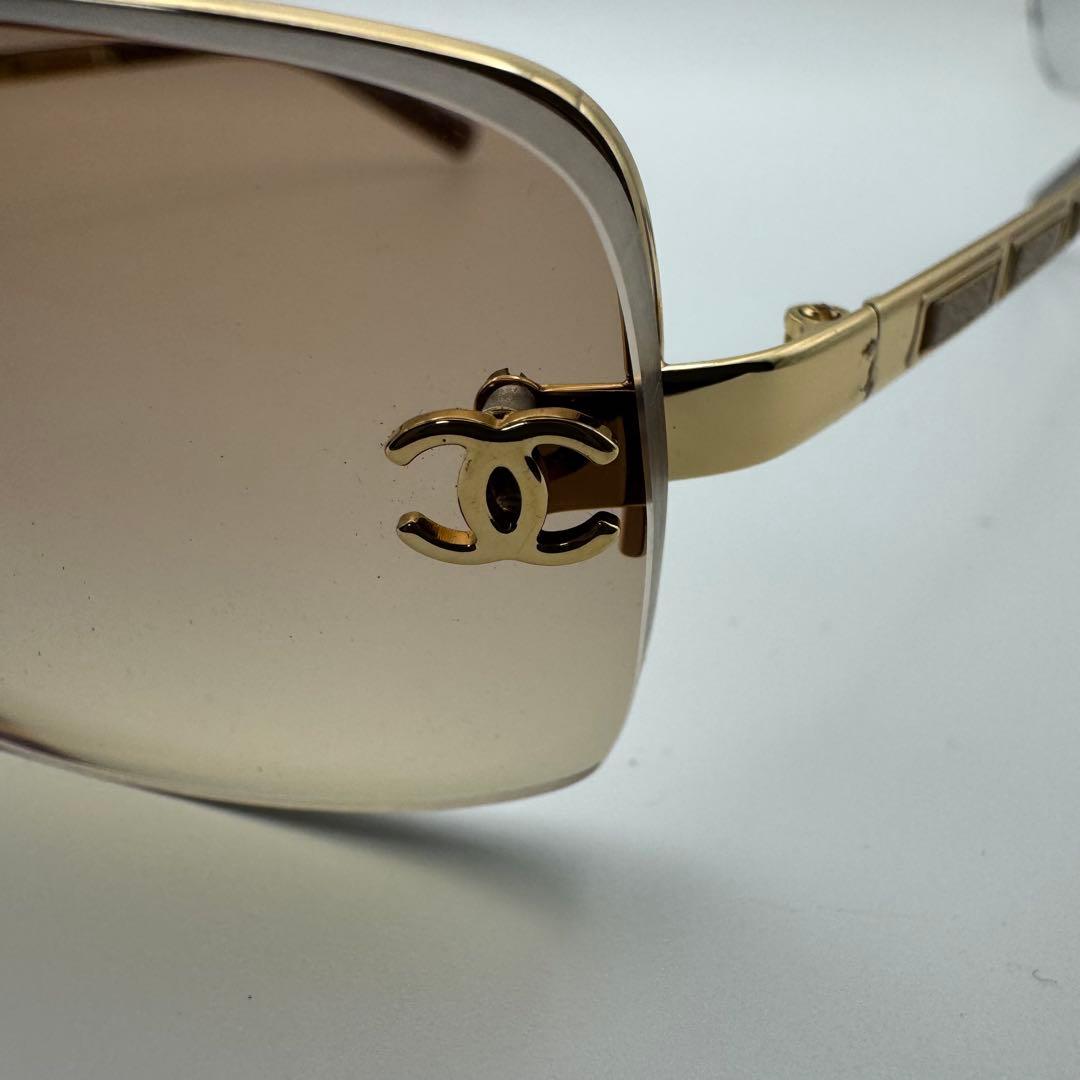 【美品】CHANEL シャネル ココマーク リムレス サングラス ゴールド 度入
