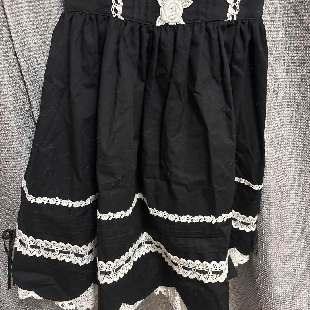 BABY リボンスカラップジャンパースカート 黒×オフ白