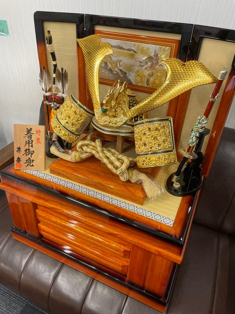 よ*ン様 極美品　兜　極上品　寿慶作　ゴールド着用兜 王朝塗り彫金竜　着用兜飾り