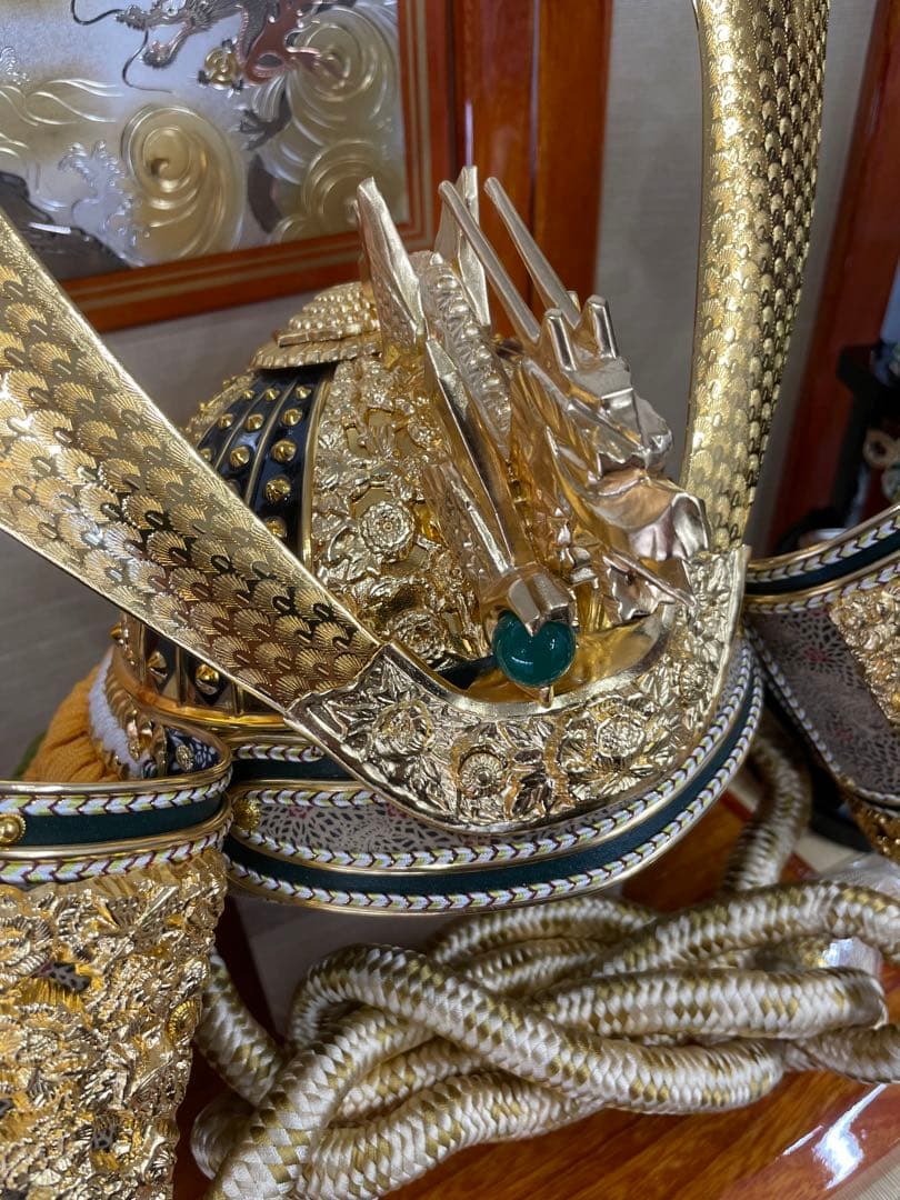 よ*ン様 極美品　兜　極上品　寿慶作　ゴールド着用兜 王朝塗り彫金竜　着用兜飾り