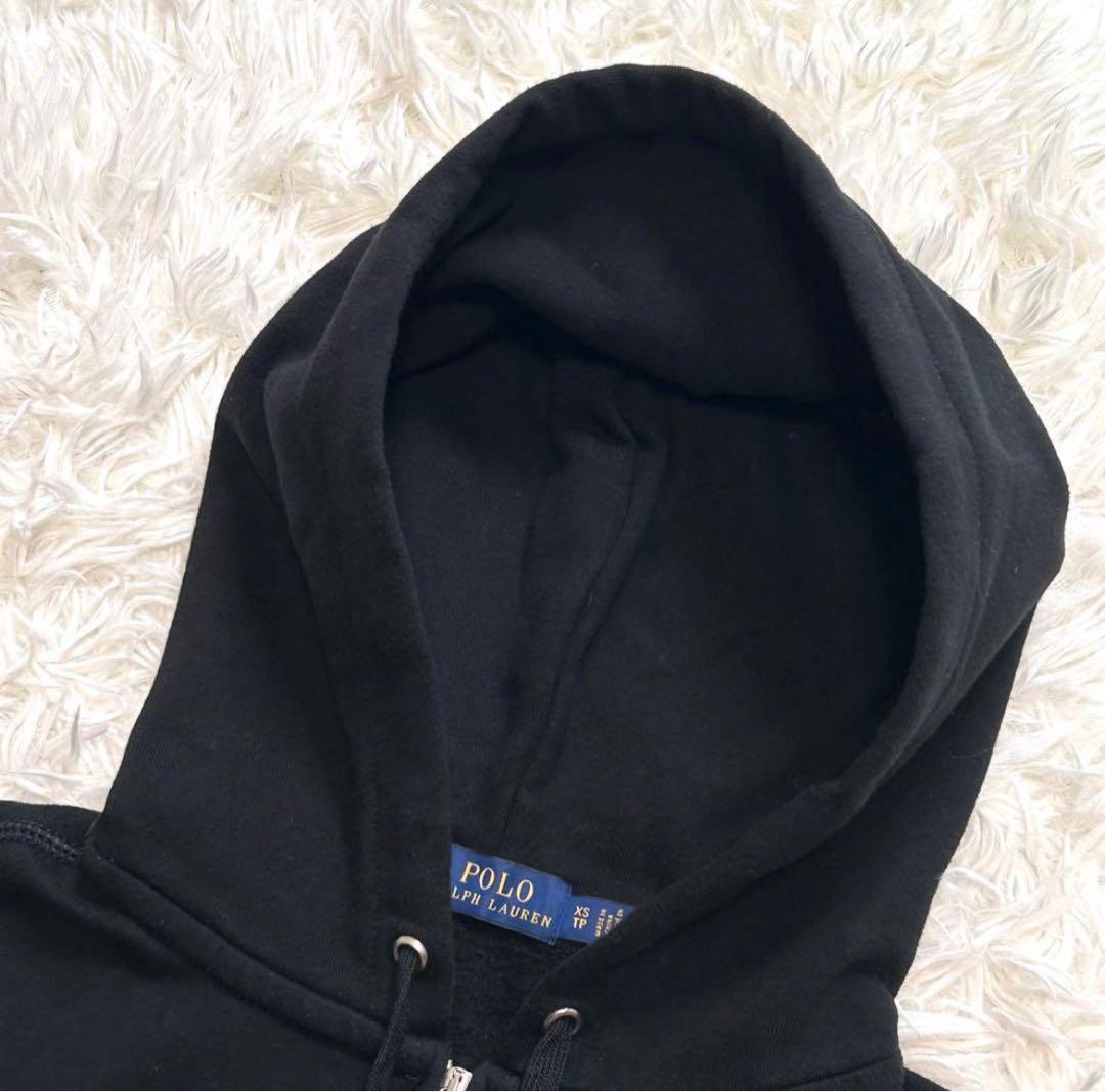 ポロラルフローレン　ジップアップパーカー　XS ブラック系　ホワイトポニー　刺繍