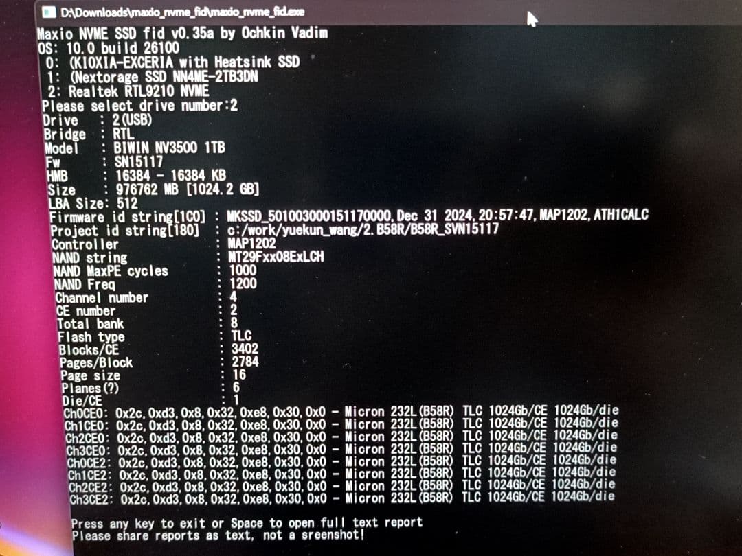 BIWIN NVMe M.2 SSD1TB NV3500 PCIe Gen3 ②