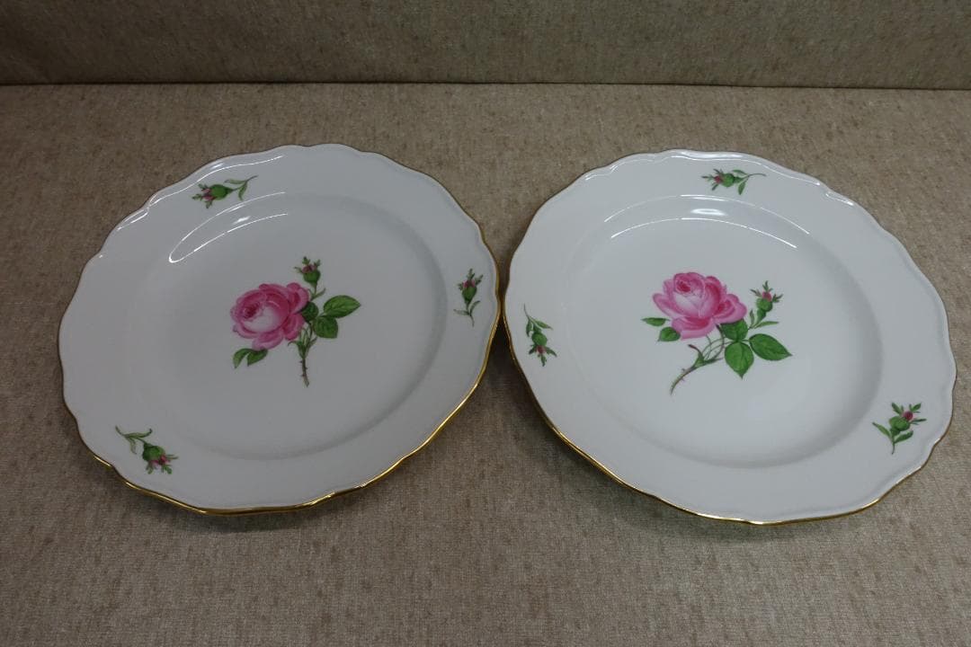 マイセン ピンクローズ 金彩プレートペア