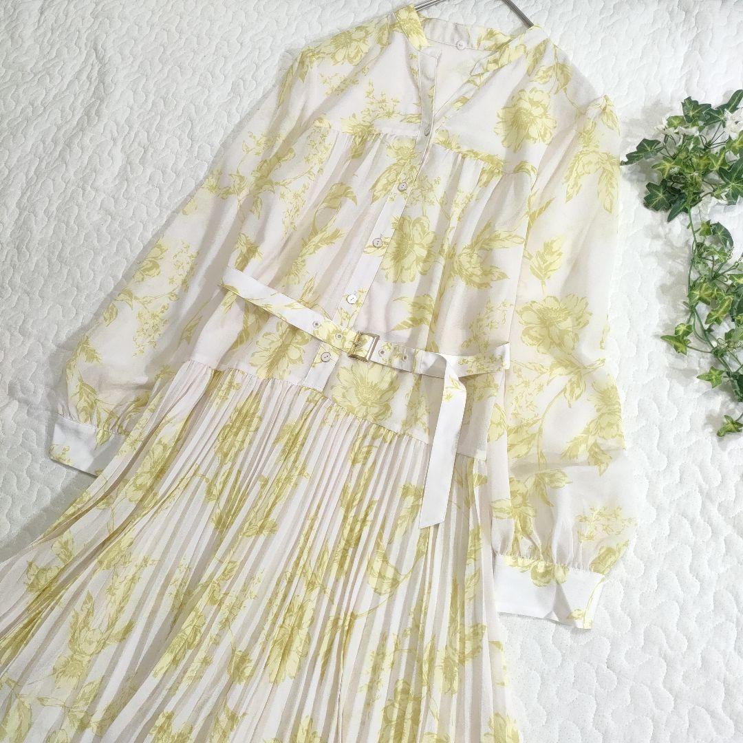 極美品✨ダイアグラム　2025年　フラワープリントプリーツワンピース　ベルト付き