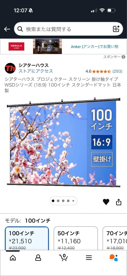 シアターハウス プロジェクター スクリーン 掛け軸タイプ 100インチ