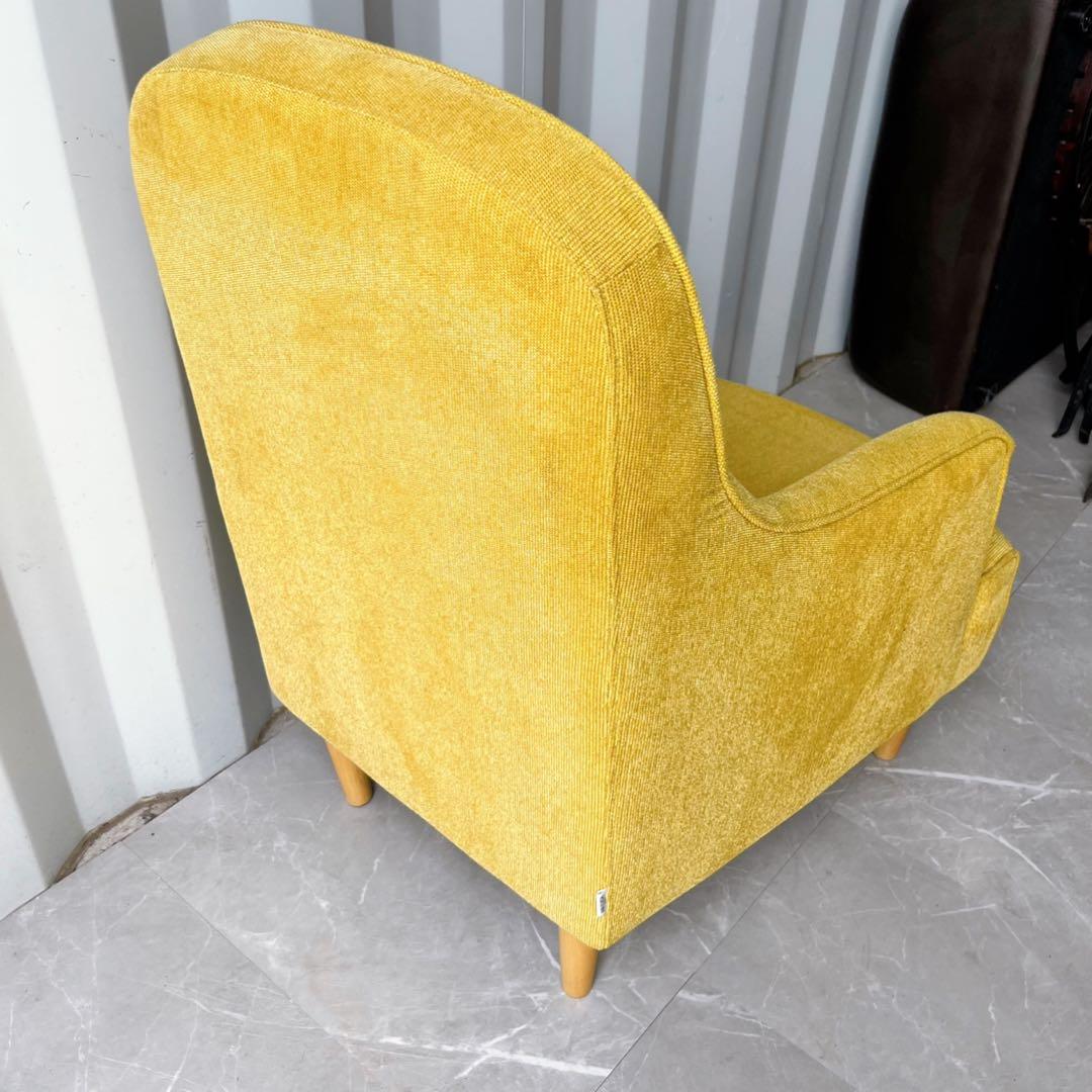 取付無料！ケユカ 北欧風イエローグリーンファブリックナチュラル1Pアームソファ✨