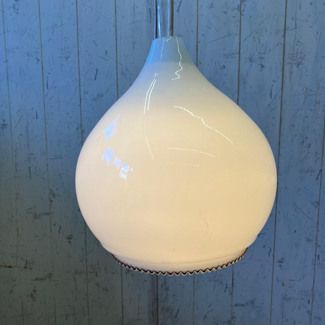 レトロ ガラス製 ミルクガラス ドロップ型 ペンダントライト 照明器具 リ