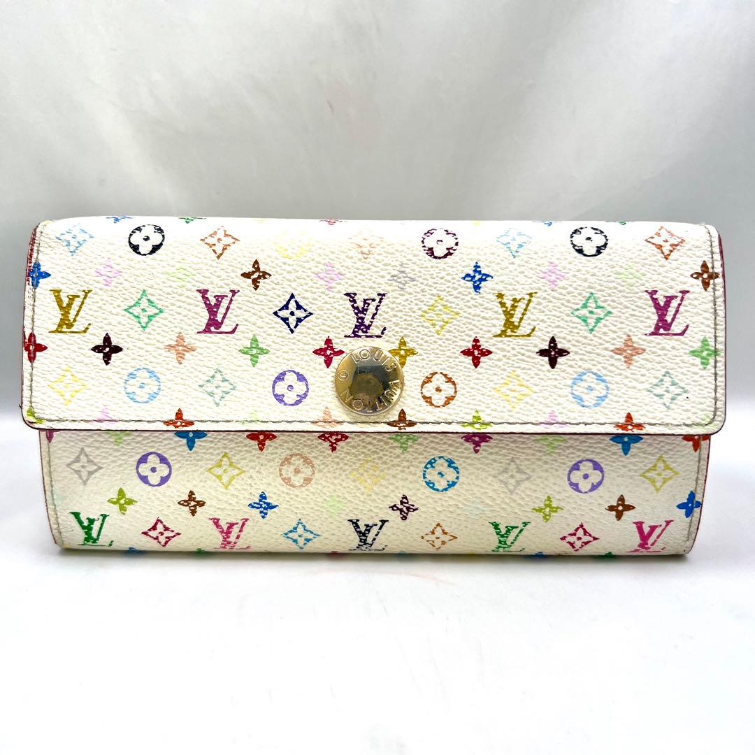 ルイヴィトン マルチカラー 村上 隆 ポルトフォイユ サラ 白×ピンク