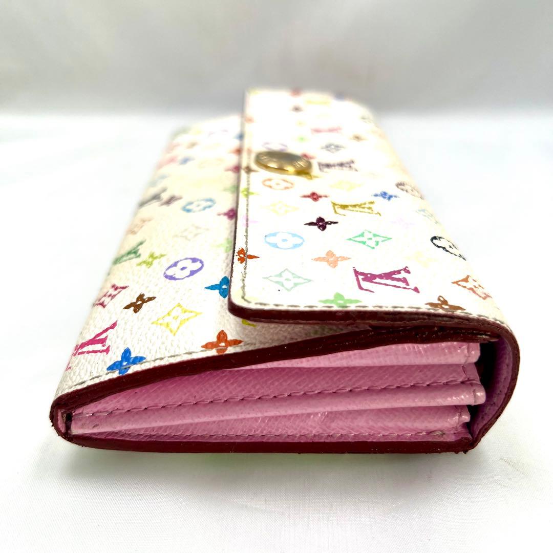 ルイヴィトン マルチカラー 村上 隆 ポルトフォイユ サラ 白×ピンク