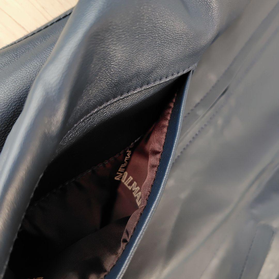 バルマン ラムレザージャケット　羊革 　ネイビー　ノーカラー