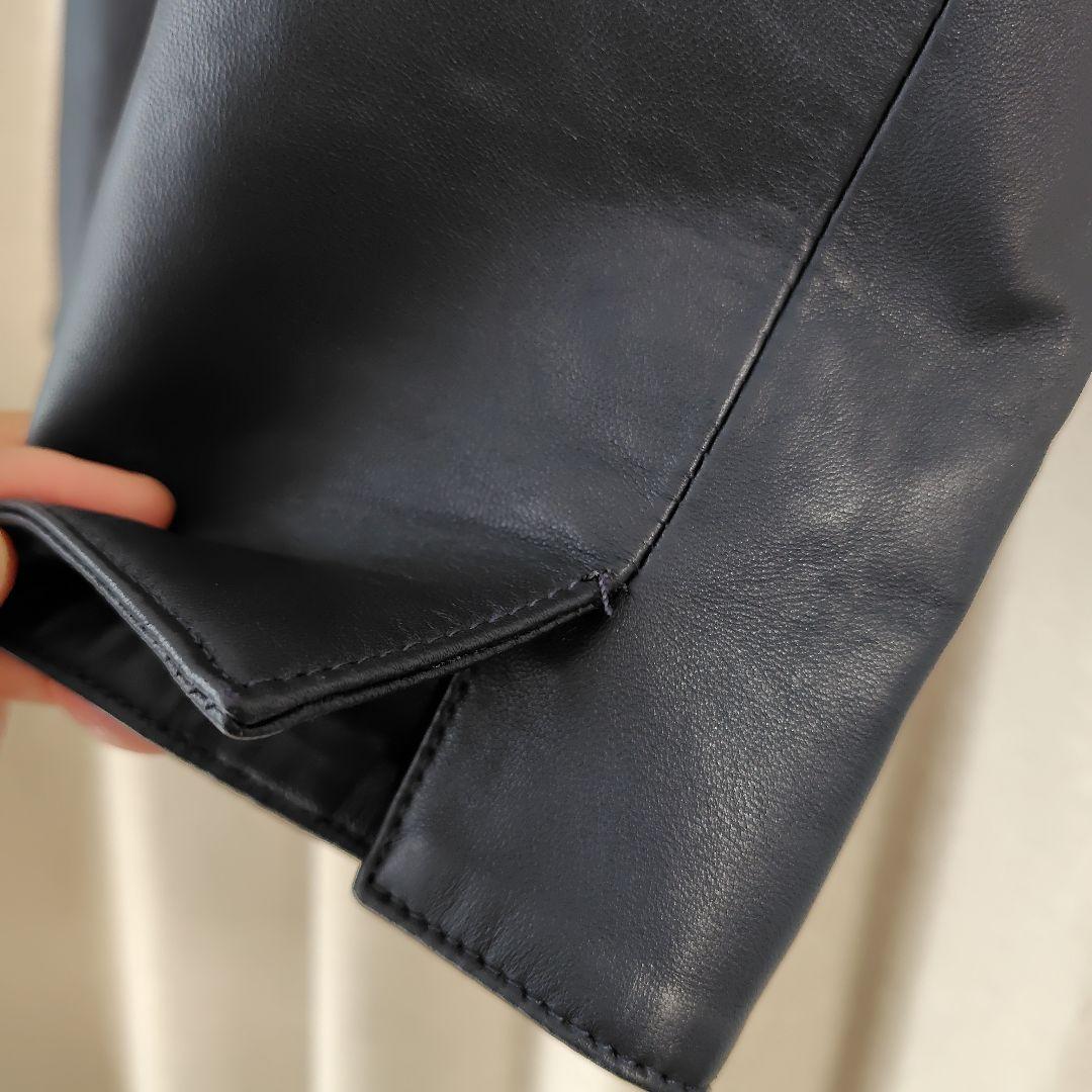 バルマン ラムレザージャケット　羊革 　ネイビー　ノーカラー