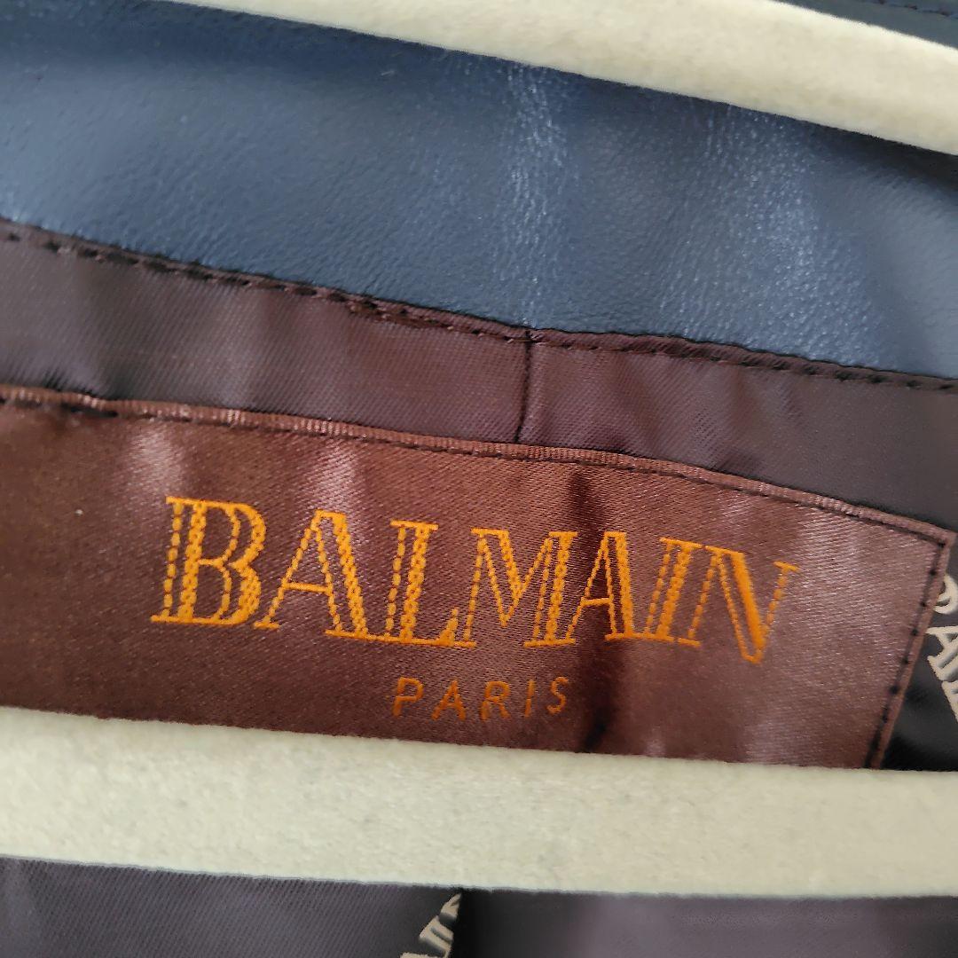 バルマン ラムレザージャケット　羊革 　ネイビー　ノーカラー
