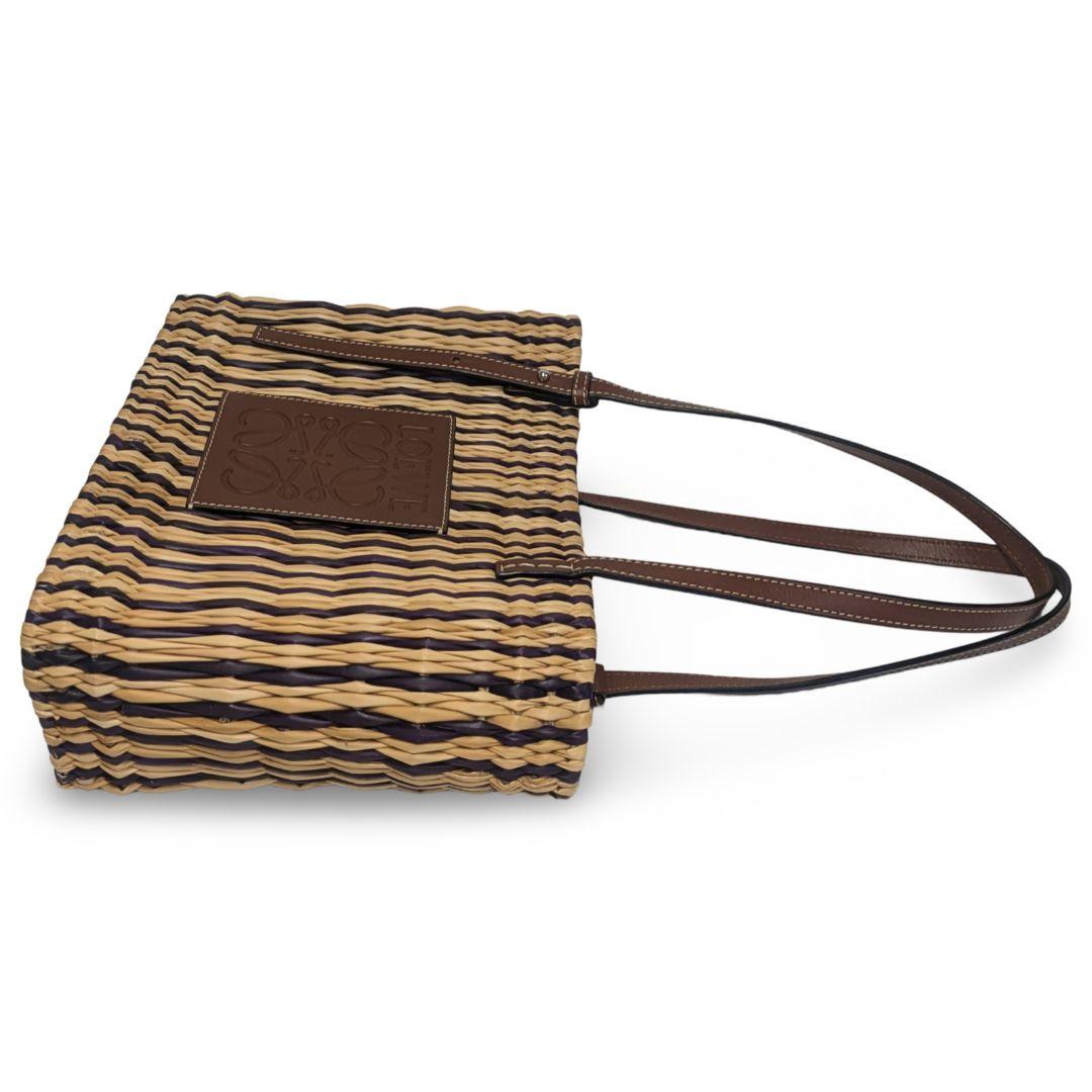 【新品同様】LOEWEロエベ バスケットバッグ　ラフィア　ストライプ