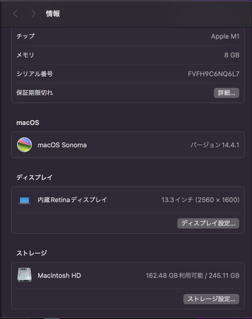 MacBook本体 MacBook Air M1 256GB 8GB 99%