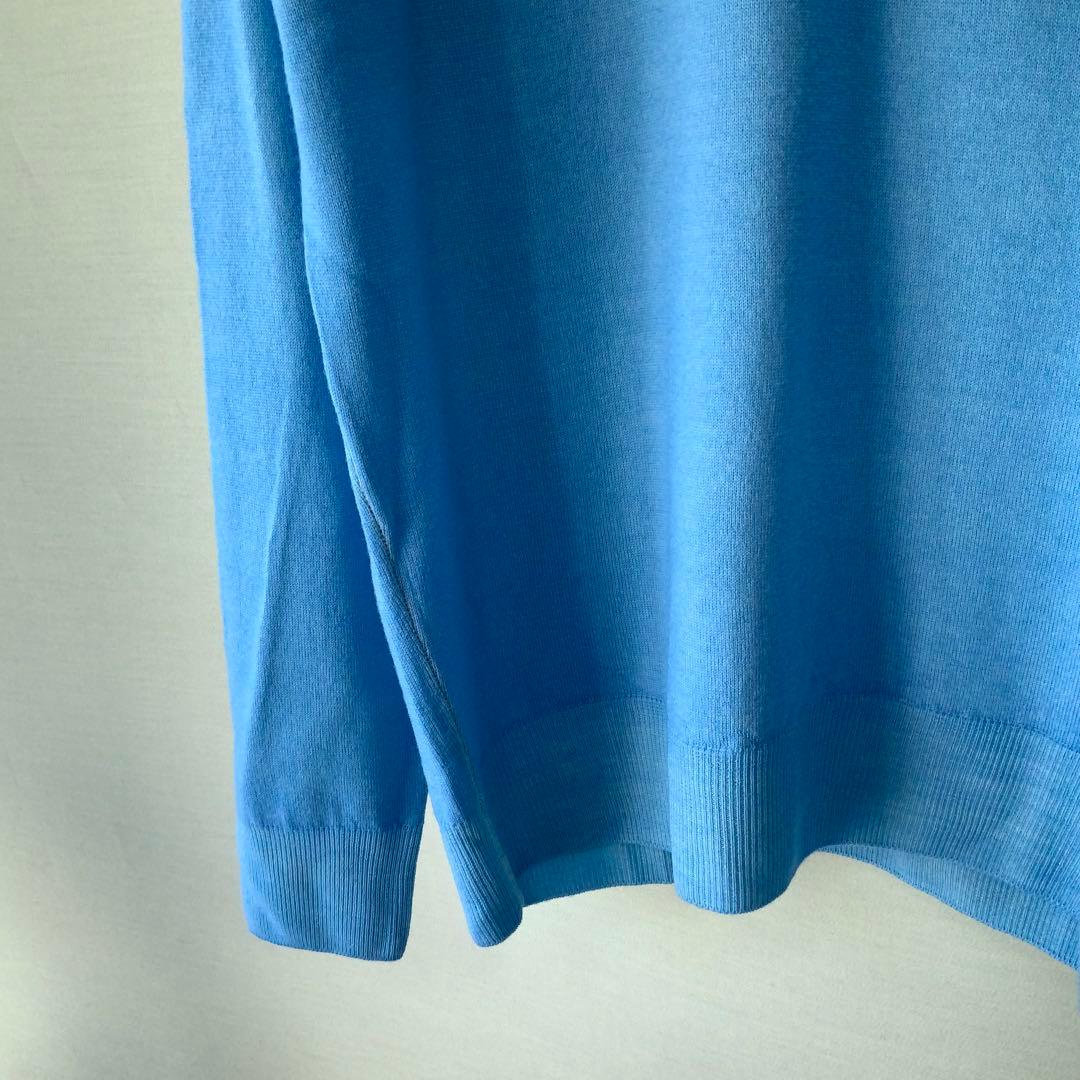 新品MORGANOモルガーノ ウールVネックニット50 ブルー イタリア製