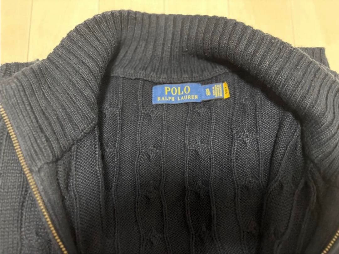 ポロラルフローレン フルジップアップ ケーブルニット ネイビー