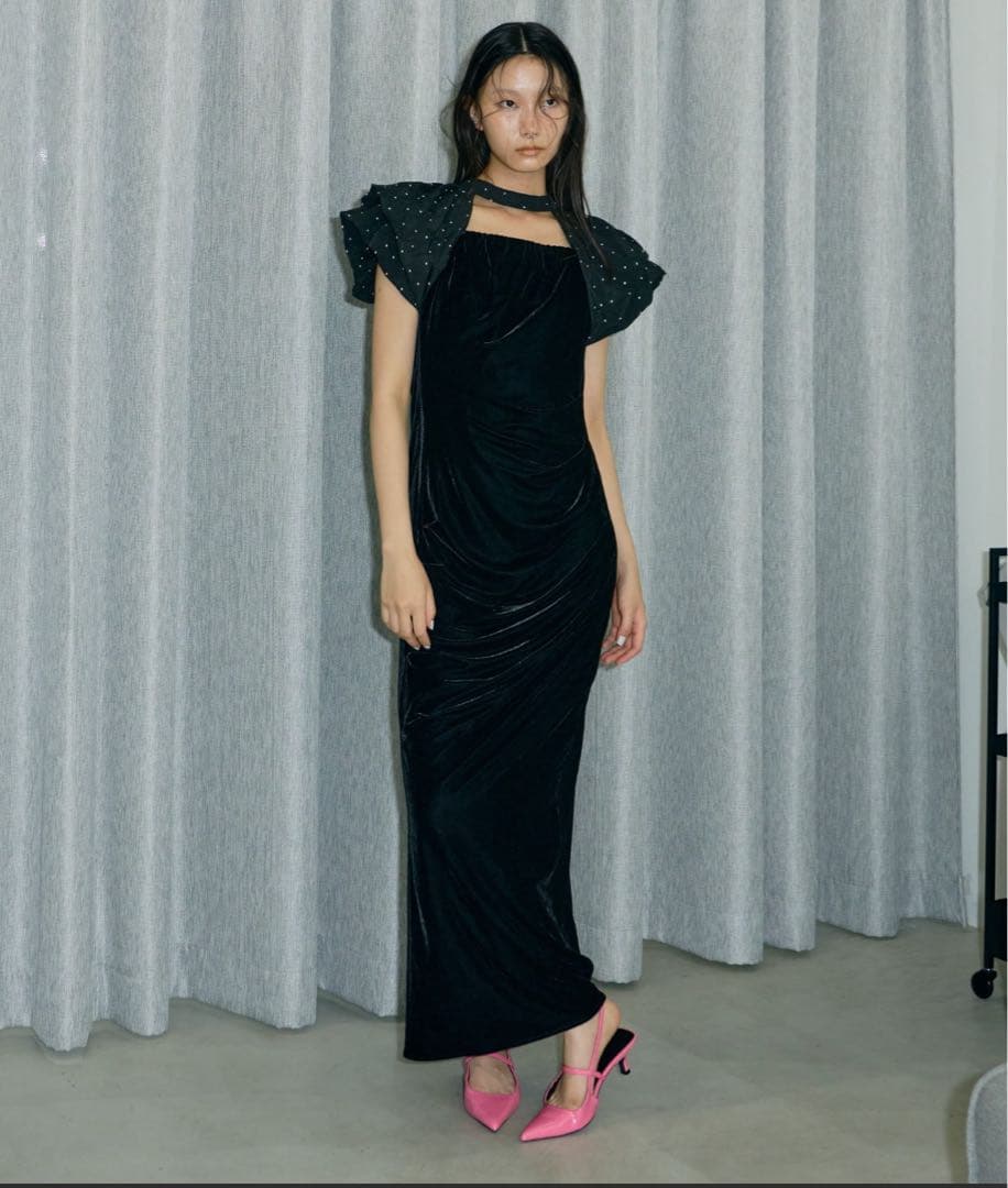 ドレープベロアドレス ドット オケージョンドレス 結婚式 同窓会 お呼ばれワンピ