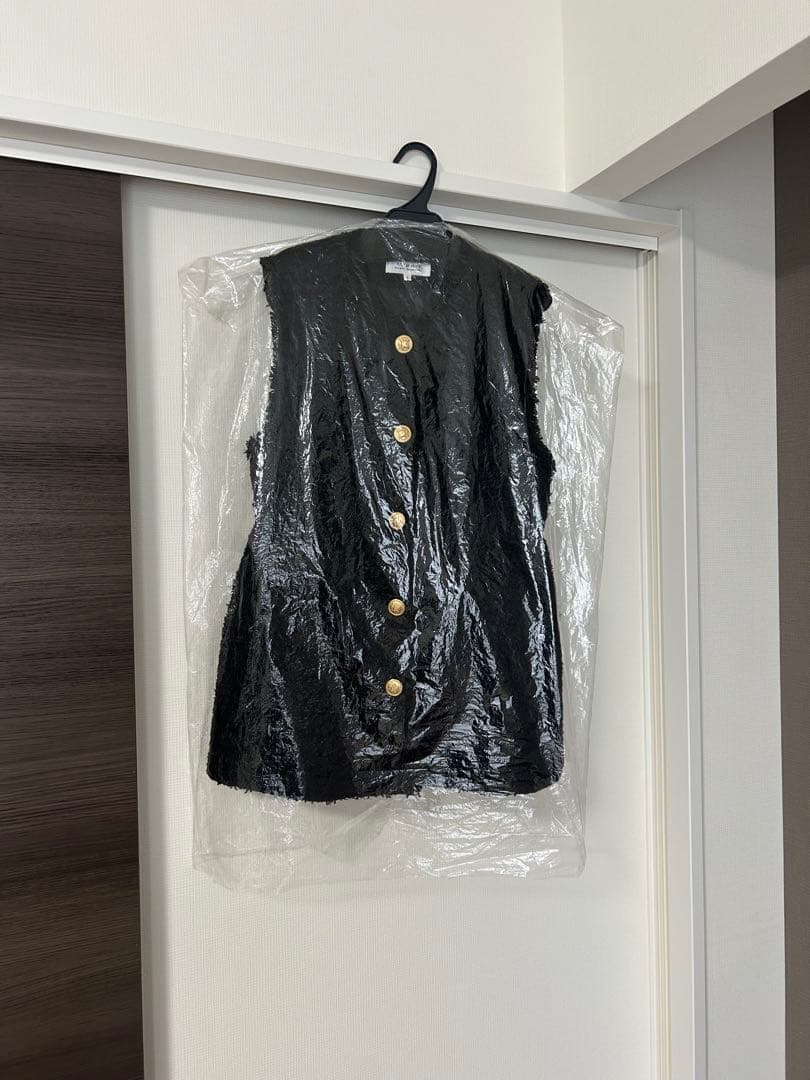再値下げ❗️【美品】arpege story 金ボタンツイード　ペプラムジレ　黒