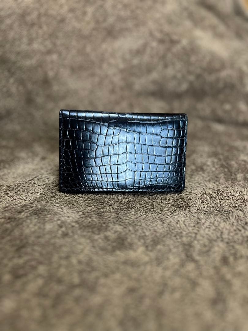 最高級 カミーユフォルネ クロコ ポロサス 名刺入れ カードケース ブラック 黒