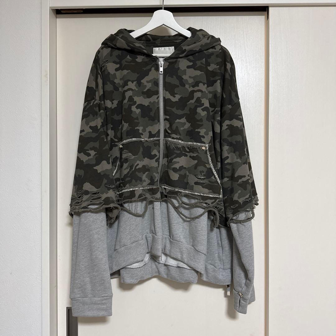 neith. Layered Crush Hoodie(Camo×Gray)