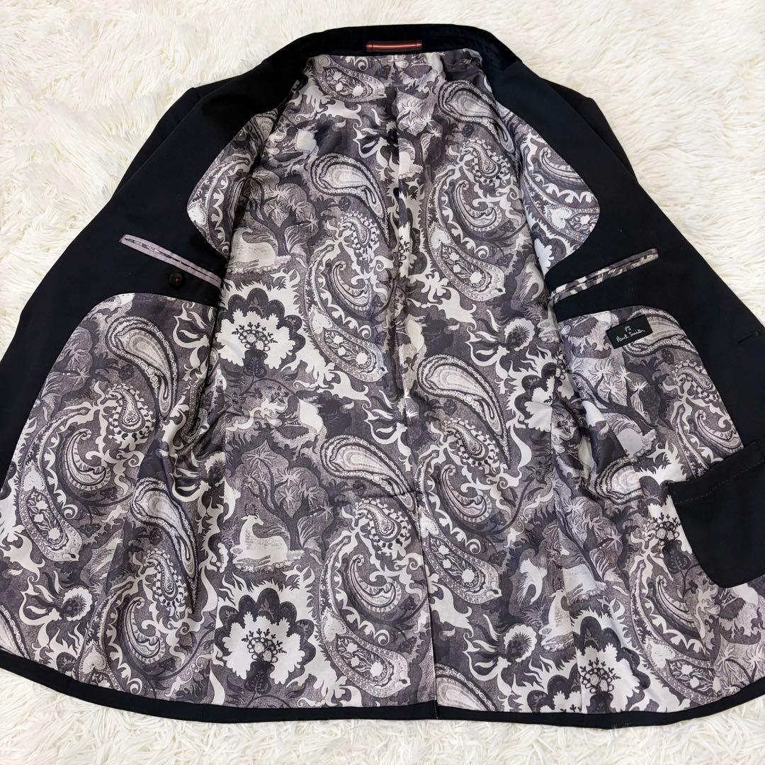 【極美品】PSポールスミス ペイズリー裏地 ベロア襟テーラードジャケット 黒 M