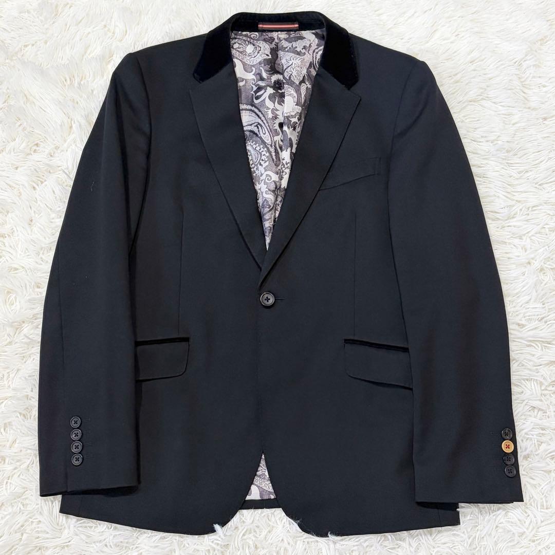 【極美品】PSポールスミス ペイズリー裏地 ベロア襟テーラードジャケット 黒 M