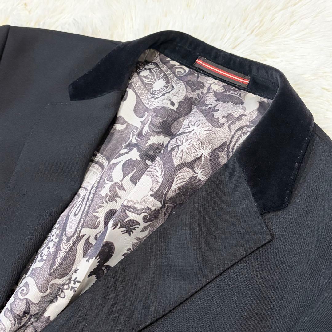 【極美品】PSポールスミス ペイズリー裏地 ベロア襟テーラードジャケット 黒 M
