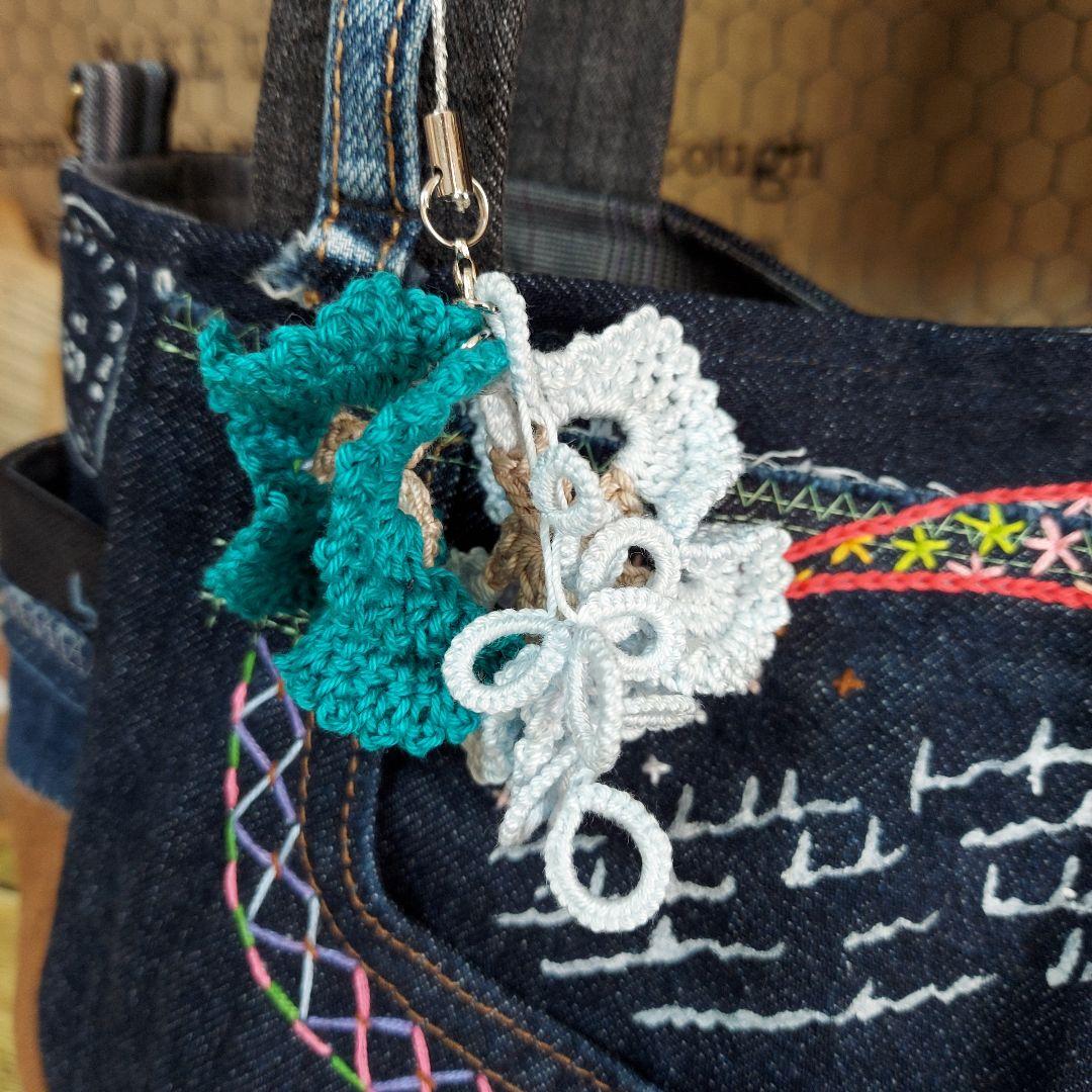 【蘭太郎】刺繍デニムバック　No.666　デニムリメイク　刺繍バック