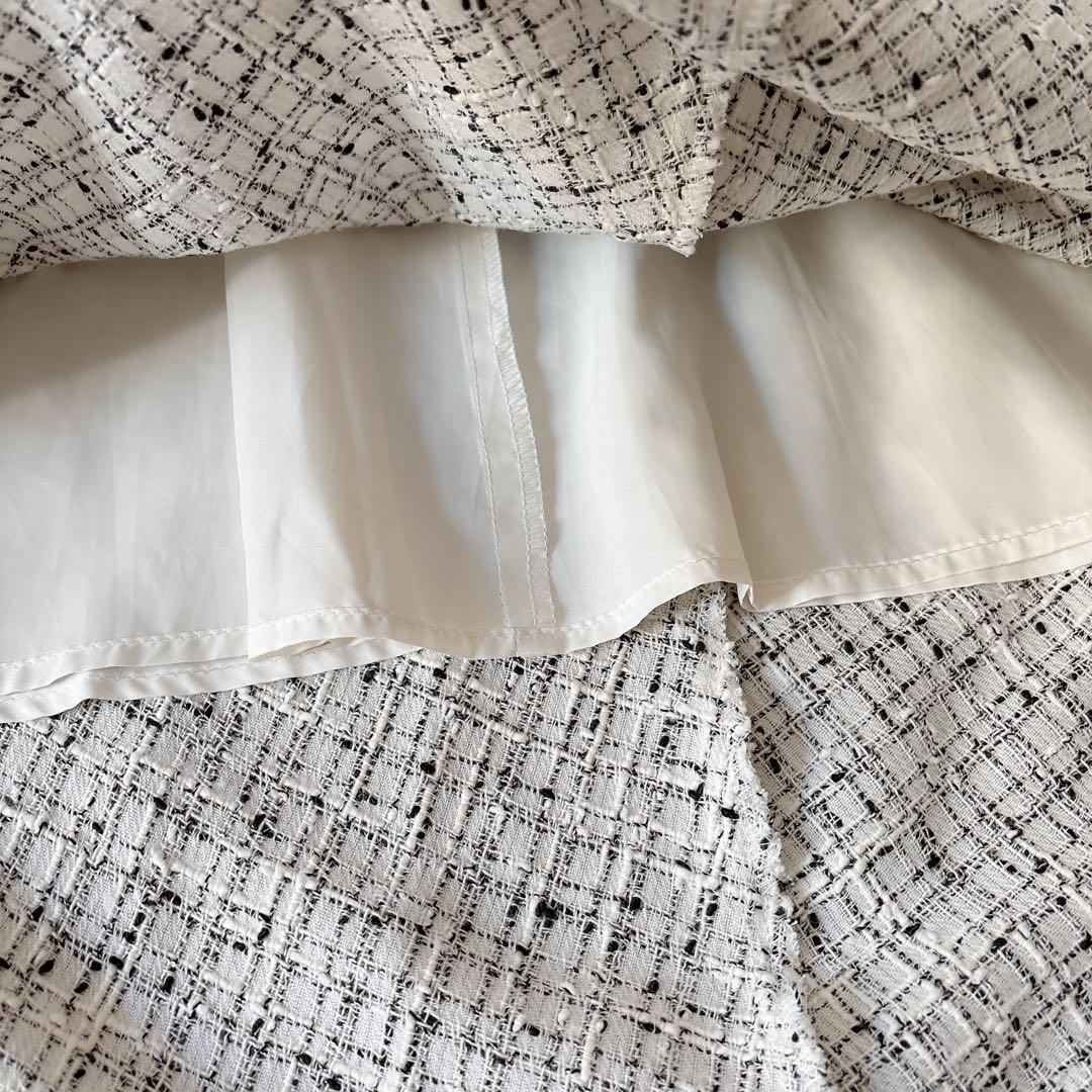 BEARDSLEY ビアズリー ツイードフレアワンピース 白 サイズS