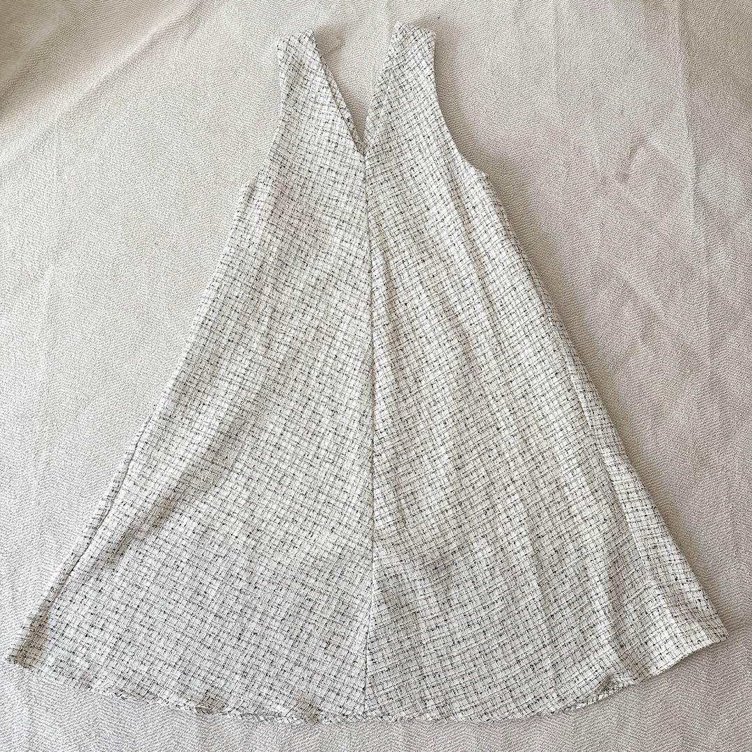 BEARDSLEY ビアズリー ツイードフレアワンピース 白 サイズS