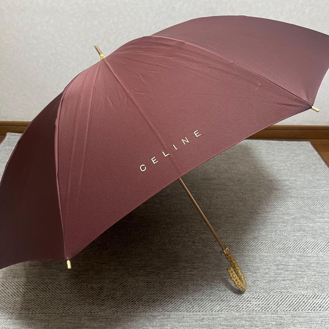 美品　CELINE セリーヌ　文字ロゴ　晴雨兼用傘　チョコレートカラー　マカダム