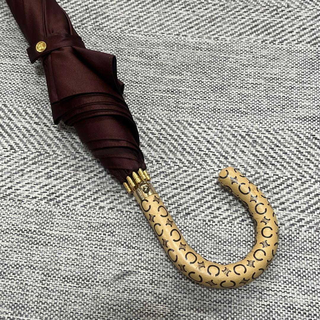 美品　CELINE セリーヌ　文字ロゴ　晴雨兼用傘　チョコレートカラー　マカダム