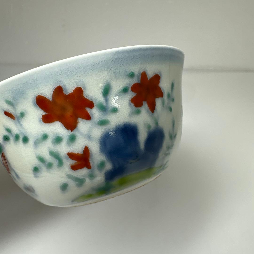 中国古玩　大明成化年製　豆彩チキンカップ　口径8.2㎝　東さ7-0411①