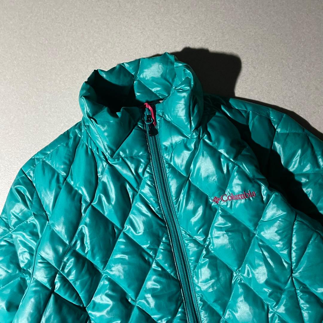 コロンビア　ダイヤキルト　パフダウン　ターコイズ　水色　クレイターレイク　短丈