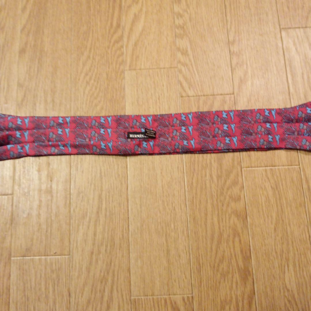 HERMES シルクアスコットタイ　メンズ 　赤青柄