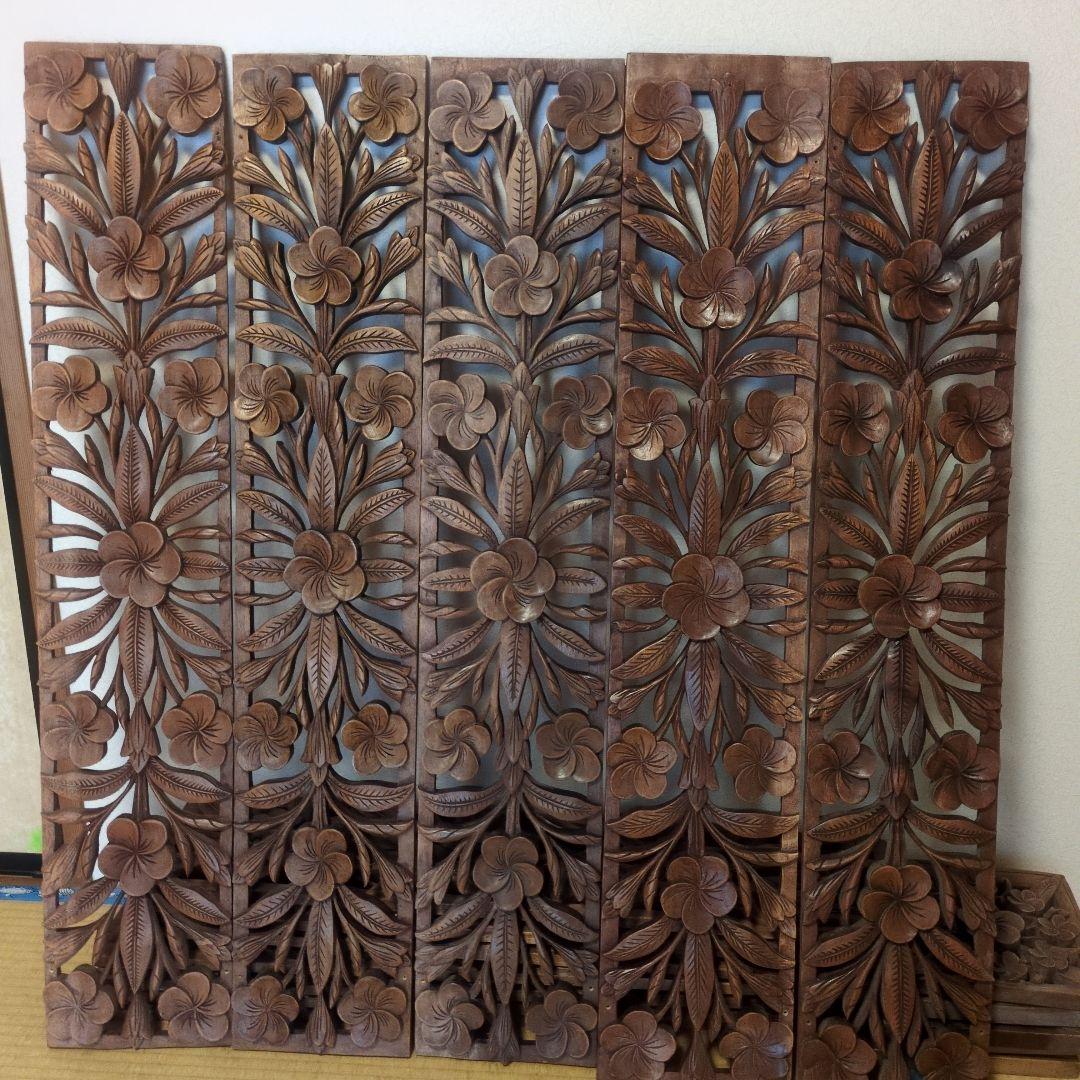 えむさん専用　バリ雑貨　木製レリーフ、花彫刻　約90x18.5cm　5枚セット