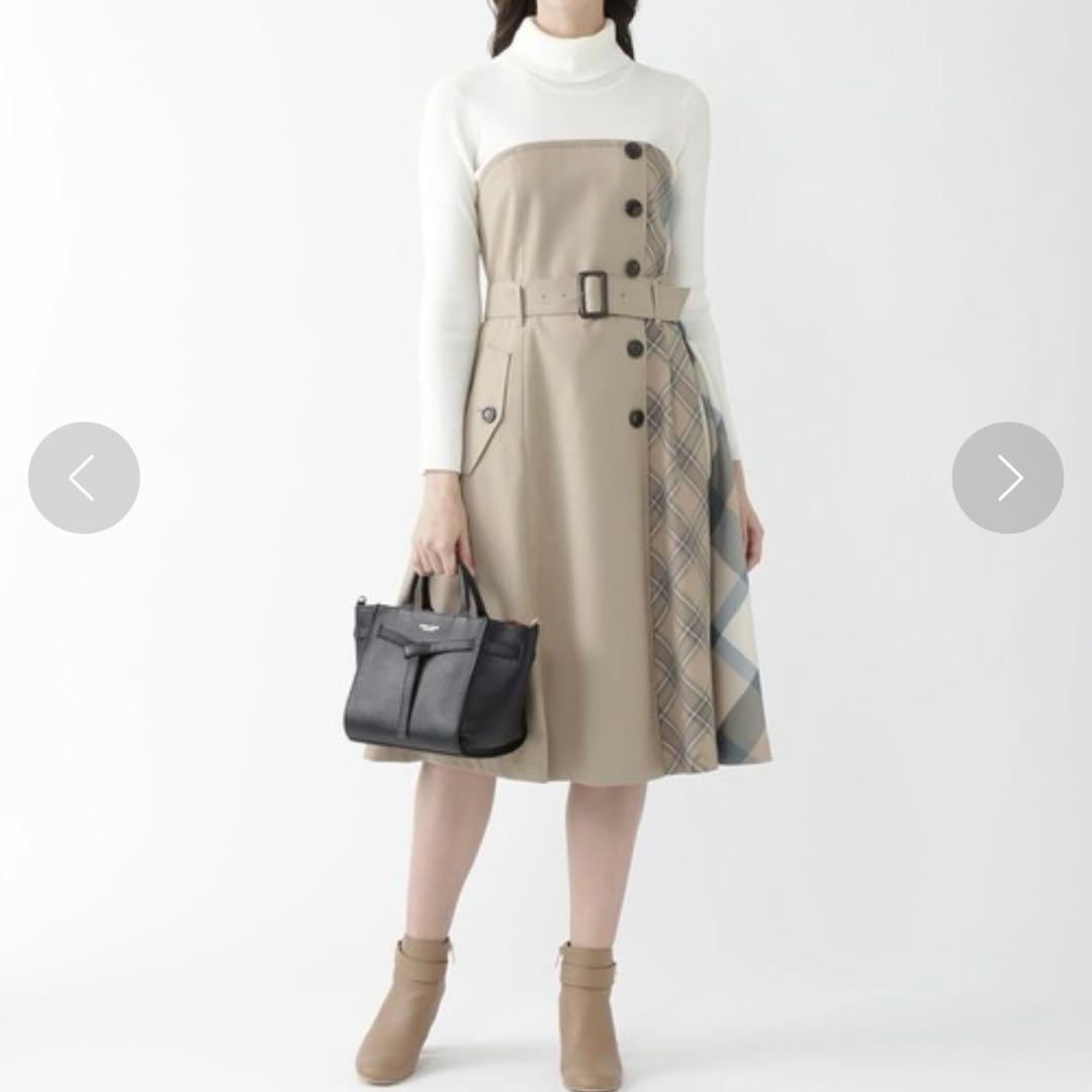 美品 ブルーレーベル クレストブリッジ ニットコンビワンピース ベージュ 春秋冬