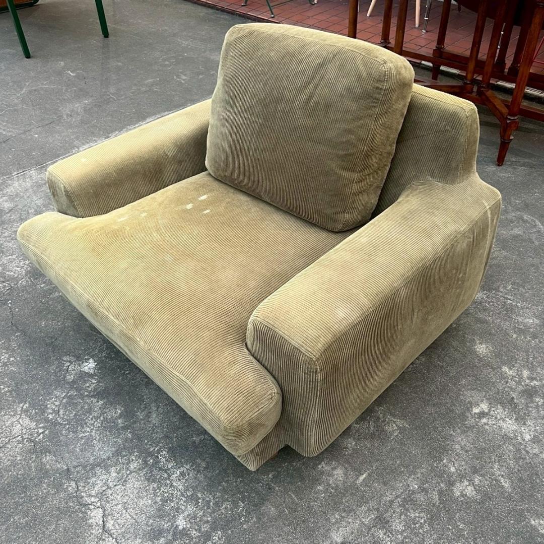 コーデュロイ 1Pソファ 1人掛け シングルソファ 1シーター カーキ モダン