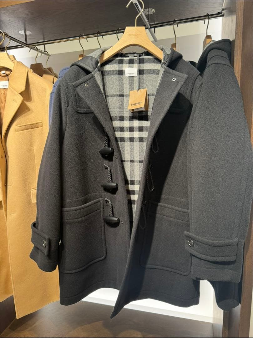 バーバリーロンドン　黒　グレーチェック　 ダッフルコート メンズ　L 新品