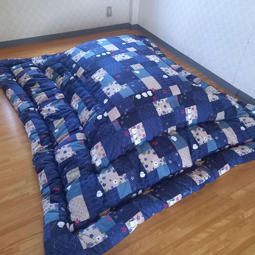 暖 ソフトタッチ 綿100％ 大判長方形 厚掛 こたつ掛布団 日本製 シマエナガ