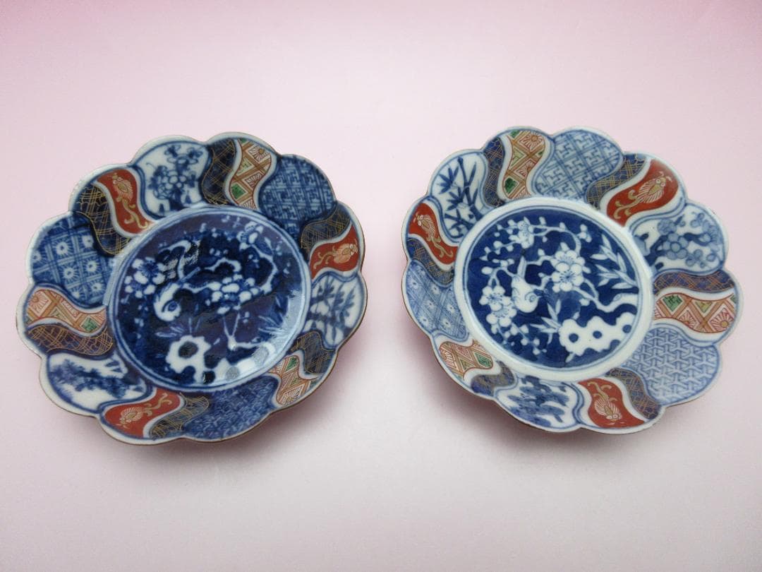 松竹梅 花鳥紋 祥瑞手風 小皿12枚 レトロ アンティーク MOR70627