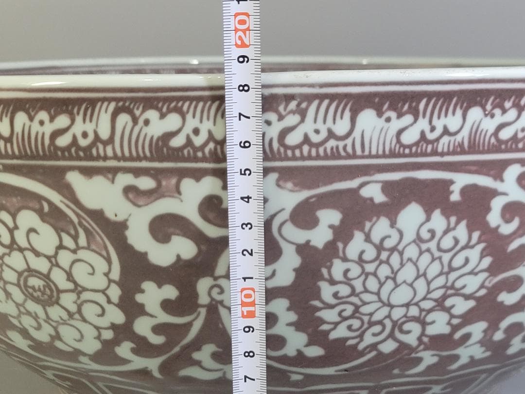 中国美術 釉裏紅 纏枝蓮花 双魚紋 大碗 DT471