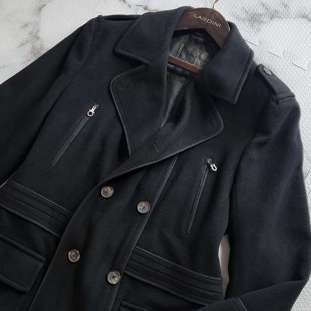 入手困難✨XL相当 フェラガモ ピーコート カシミヤ ガンチーニ金具 ブラック