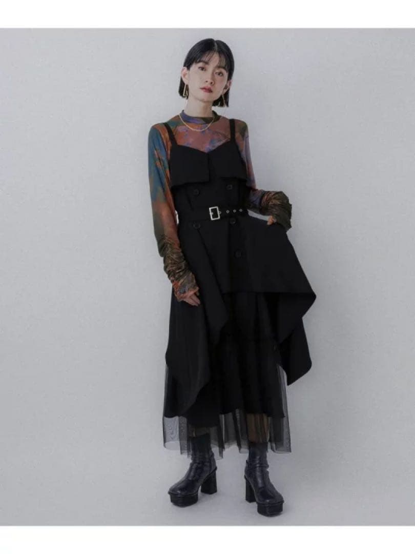 HARE ハレ トレンチライクフリルキャミワンピース ブラック