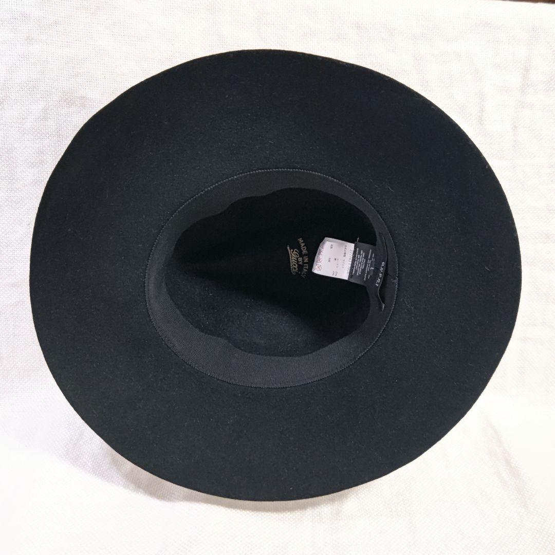 グッチGUCCIラビットファーロングブリム羽根つき中折れハット帽子Lブラック黒