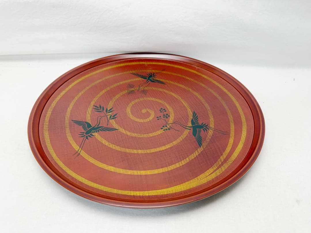 未使用 茶道具 川瀬表完作 三千家好写 三和盆 松竹梅鶴図 漆器 共布 共箱