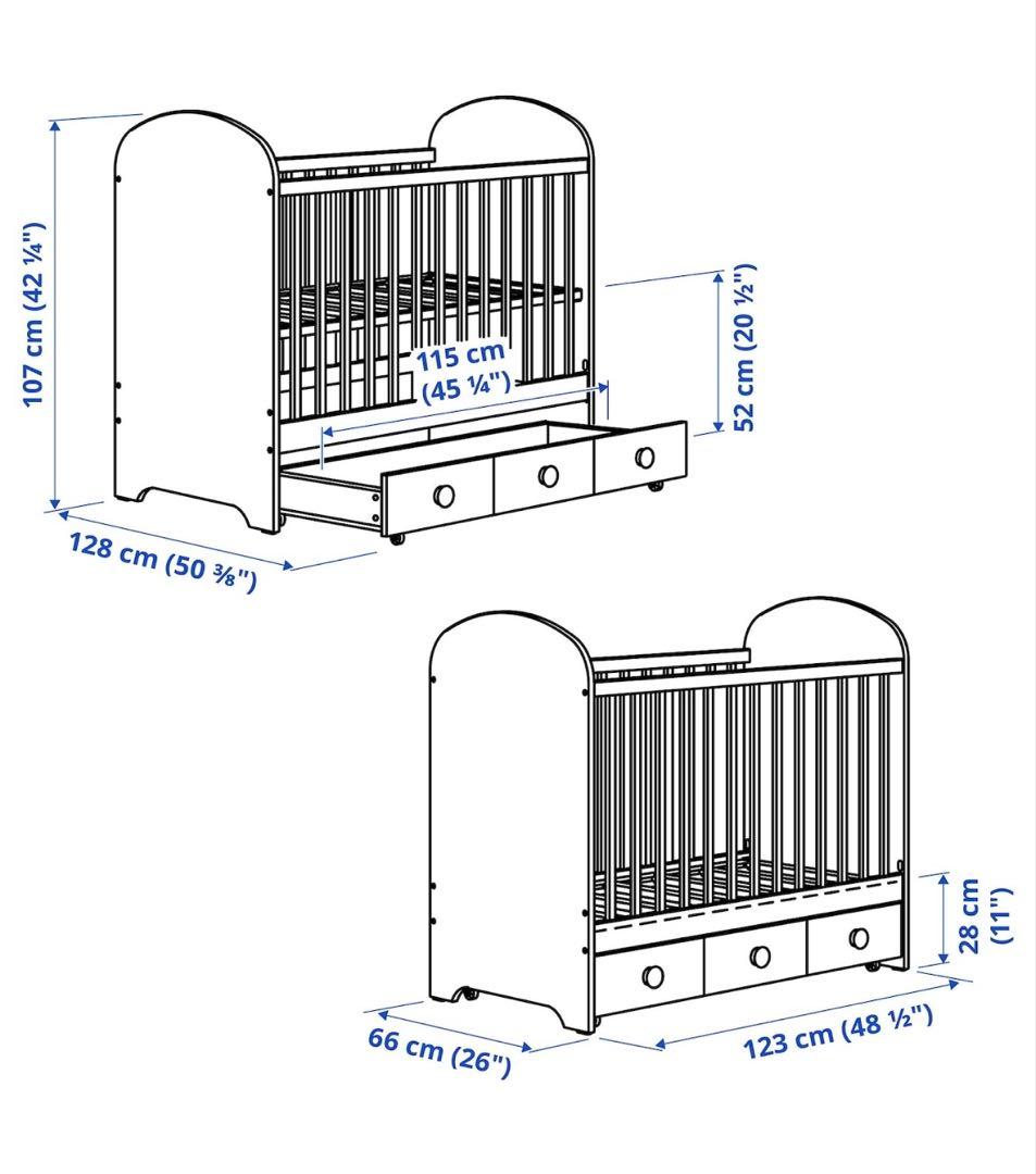 【未使用】ホワイト木製ベビーベッド 引き出し付き