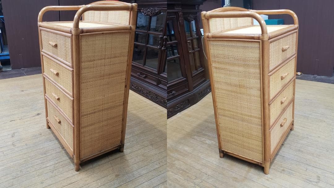 poopydesign　横濱　カザマ　籐　ラタン　四段チェスト